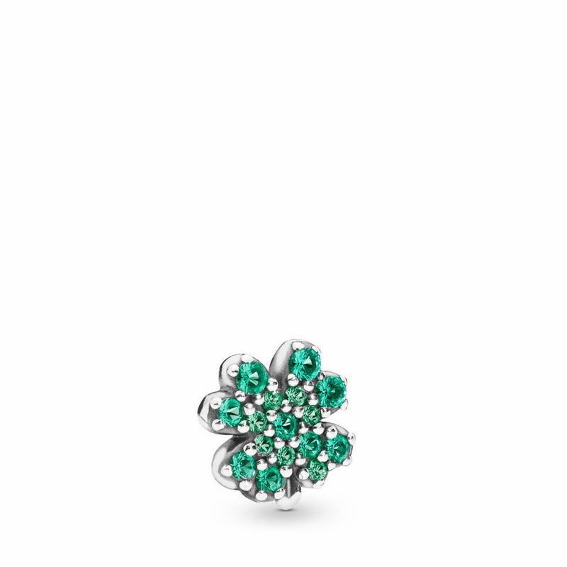 Pandora Radiant Green Clover Petite Charm - Sterling Silver/Green/Crystal - Canada | GA7691DN